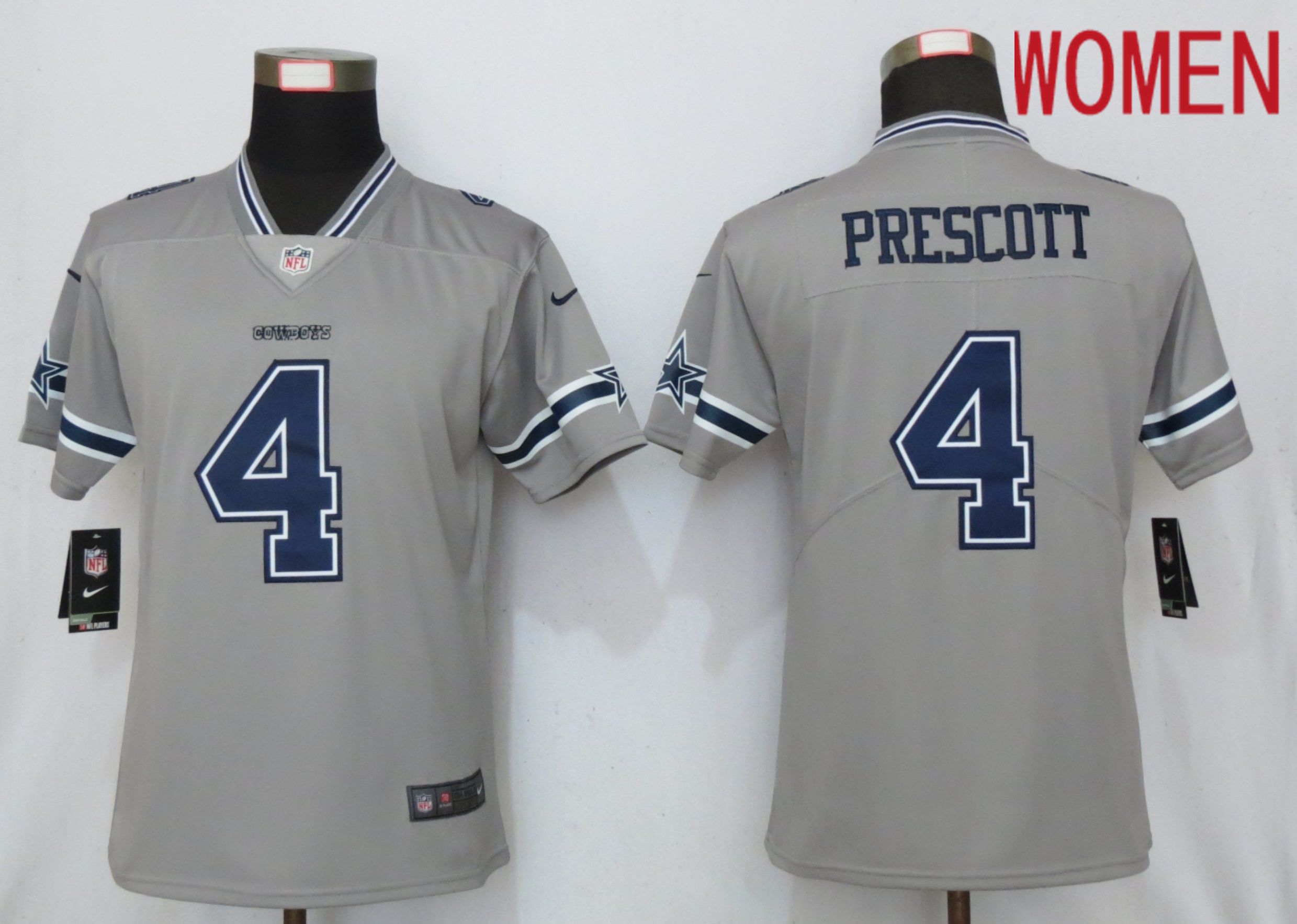 Women Dallas Cowboys #4 Prescott 2019 Vapor Untouchable Nike Gray Inverted Elite Playe NFL Jerseys